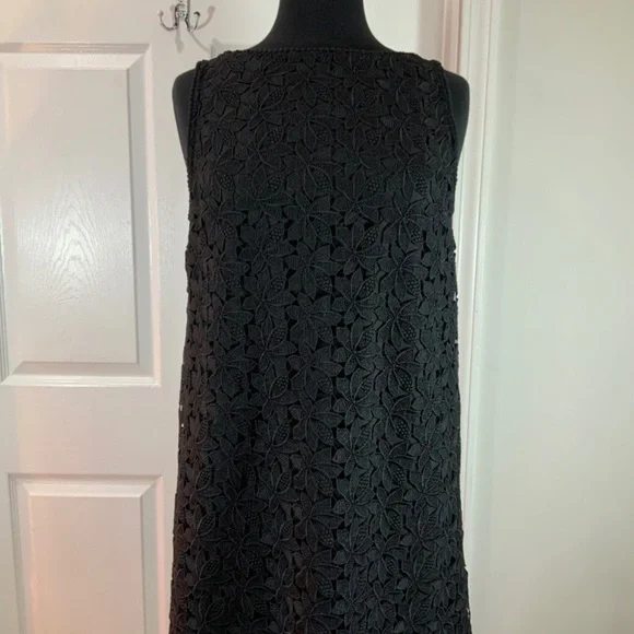 Kate Spade Leaf Lace Black Sleeveless Shift Dress Size 8
